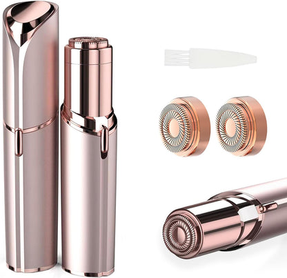 tuokiy Women Facial Hair Removal Device Battery Operated with 2 Replacement Heads,Ladies Face Shaver for Peach Fuzz Upper Lip,Chin, Facial Hair Removal for Women, Rose Gold(2 PCS Heads)