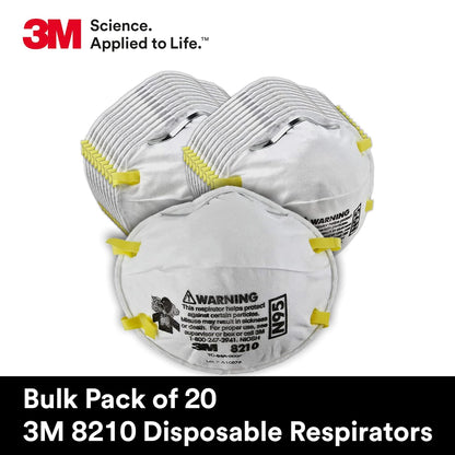 3M 8210 Particulate Respirator, N95, Pack of 20 Disposable Respirator, NIOSH APPROVED, Two-Strap Cup Style Design, Lightweight with Cushioning Nose Foam