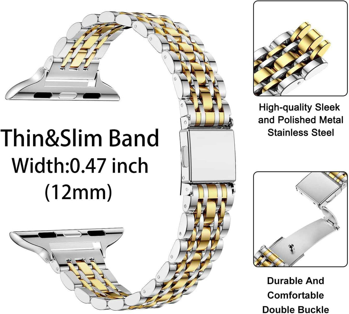 MioHHR silver/gold stainless steel Apple watch band compatible with 42mm, 41mm, 40mm, 38mm
