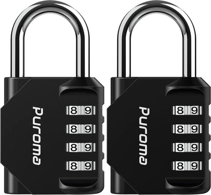 Puroma 2 Pack Combination Lock for Locker 4 Digit Outdoor Waterproof Padlock for School, Gym, Sports, Fence, Toolbox, Gate, Case, Outdoor, Hasp Storage (Black)