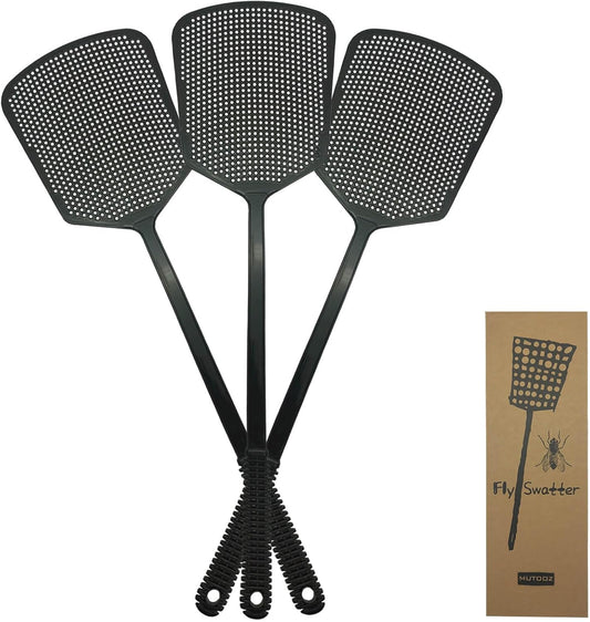 MUTOOZ Fly Swatter Multi-pacl Manual, Flexible & Heavy Duty Fly Swatters Thick Handle, Black 3 Pack