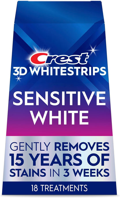 Crest 3D Whitestrips Sensitive White – Teeth Whitening Kit, 18 Treatments, Each with 1 Upper/1Lower, 36 Strips – Crest 3DWhite Teeth Whitening Strips