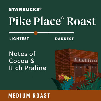 Starbucks K-Cup Coffee Pods, Medium Roast Hot or Iced Coffee, Pike Place Roast, 96 Keurig Pods