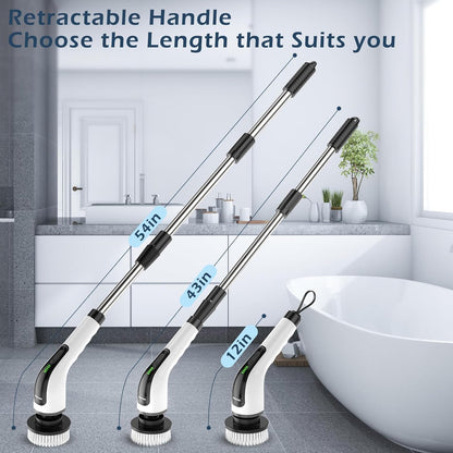 Bomves Electric Spin Scrubber, Cordless Cleaning Brush Scrubber for Home, 8 Replaceable Brush Heads-90Mins Work Time, 3 Adjustable Size, 2 Speeds for Bathroom Shower Bathtub Glass Car