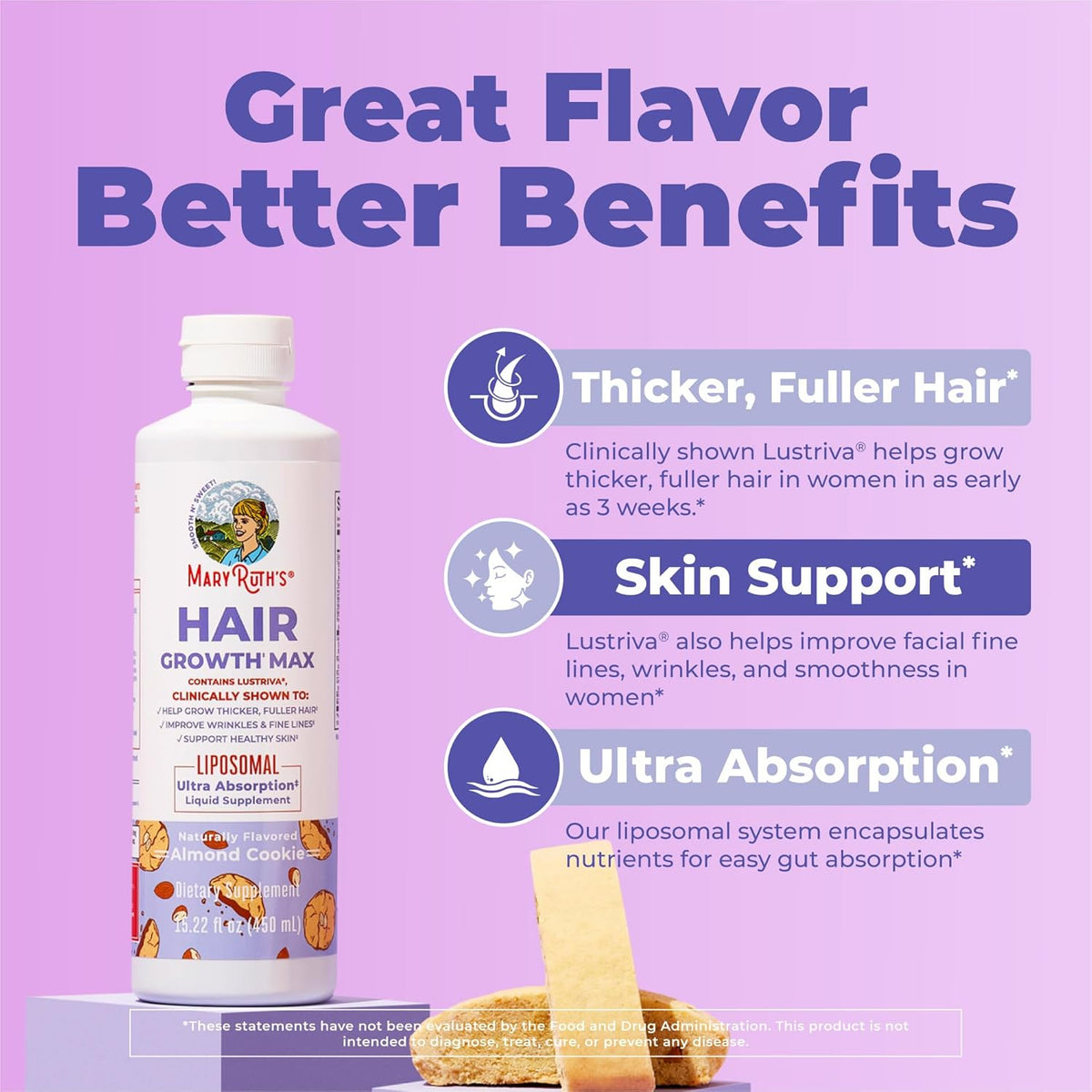 MaryRuth Organics Women's Hair Growth MAX Liposomal | with Lustriva® + Biotin 10000mcg + Pumpkin Seed Oil | Thicker Hair | Hair Care | Wrinkles, Fine Lines, Skin Care | Ages 18+ | 15.22 Fl Oz