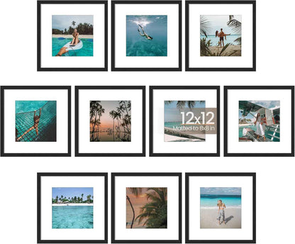 upsimples 5x7 Picture Frame Set of 10, Display Pictures 4x6 with Mat or 5x7 Without, Multi Photo Frames Collage for Wall or Tabletop Display, Black