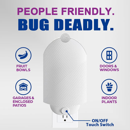 Flying Insect Trap for Indoor Use (2 Staters & 6 Refill Cartridges), UV Light Bug Catcher for Fruit Flies, Gnats & Small Flying Pests, Silent, No-Zap, Mess-Free