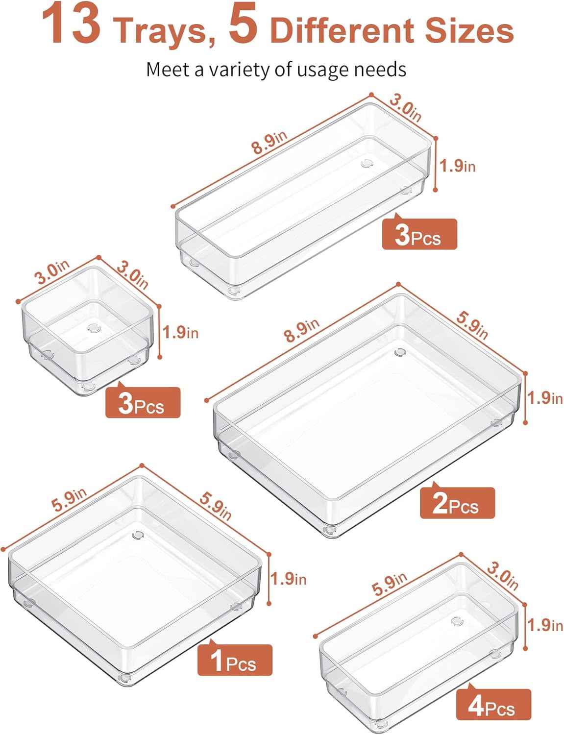 SMARTAKE 13-Piece Drawer Organizer: Tidy Storage for Makeup, Jewelry, and More