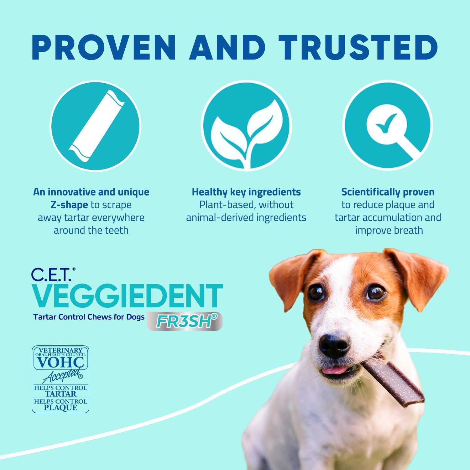 Virbac C.E.T.® VEGGIEDENT® FR3SH® Tartar Control Chews for Dogs with digestive health support, VOHC Approved, Medium 22-66lbs