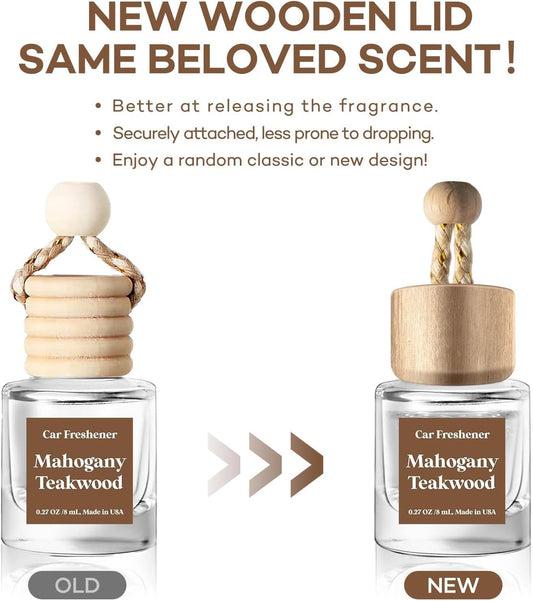 C Classy Car Air Freshener Hanging 2 Pack, Mahogany Teakwood Essential Oil Diffuser, Cute Glass Bottle, Long-Lasting Fragrance Car Accessories for Women & Men, Made in USA