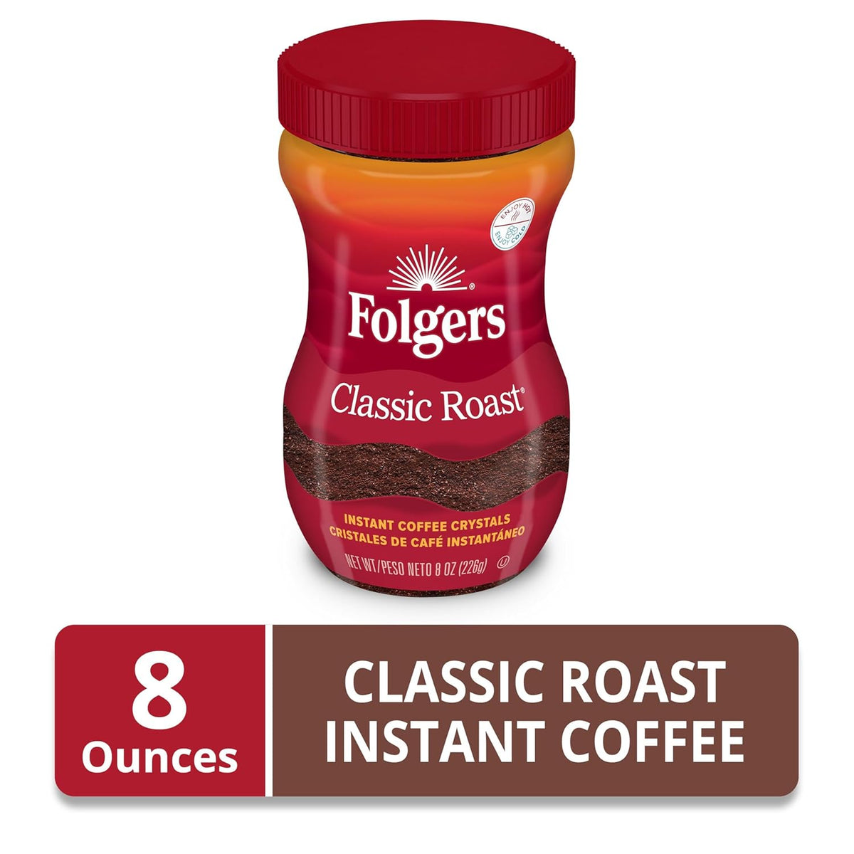 Folgers Classic Roast Instant Coffee, 8 Oz. Jar, Classic Taste in Convenient Instant Form, New Orleans Roasted