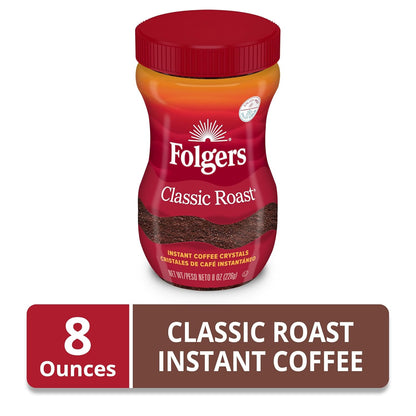 Folgers Classic Roast Instant Coffee, 8 Oz. Jar, Classic Taste in Convenient Instant Form, New Orleans Roasted