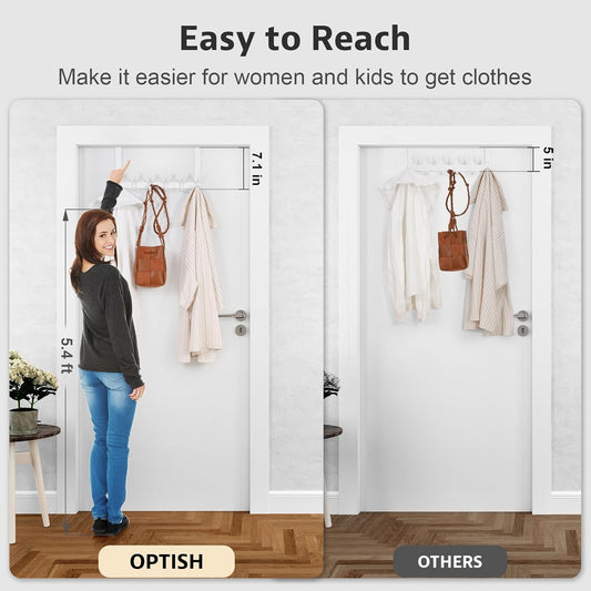 Optish Over The Door Hooks, Door Hanger Hooks for Hanging, Over The Doors Towel Racks for Bathroom, Coat Rack Dorm Essentials (1Pack, White, Fit 1-3/4" Doors)