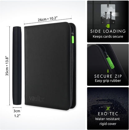 Vault X 9 Pocket Trading Card Zip Binder, 360 Cards, Premium Exo-Tec Album Material, 20 Side-Loading Pages, Folder for Collectible Games, Sports, TCG (Black)