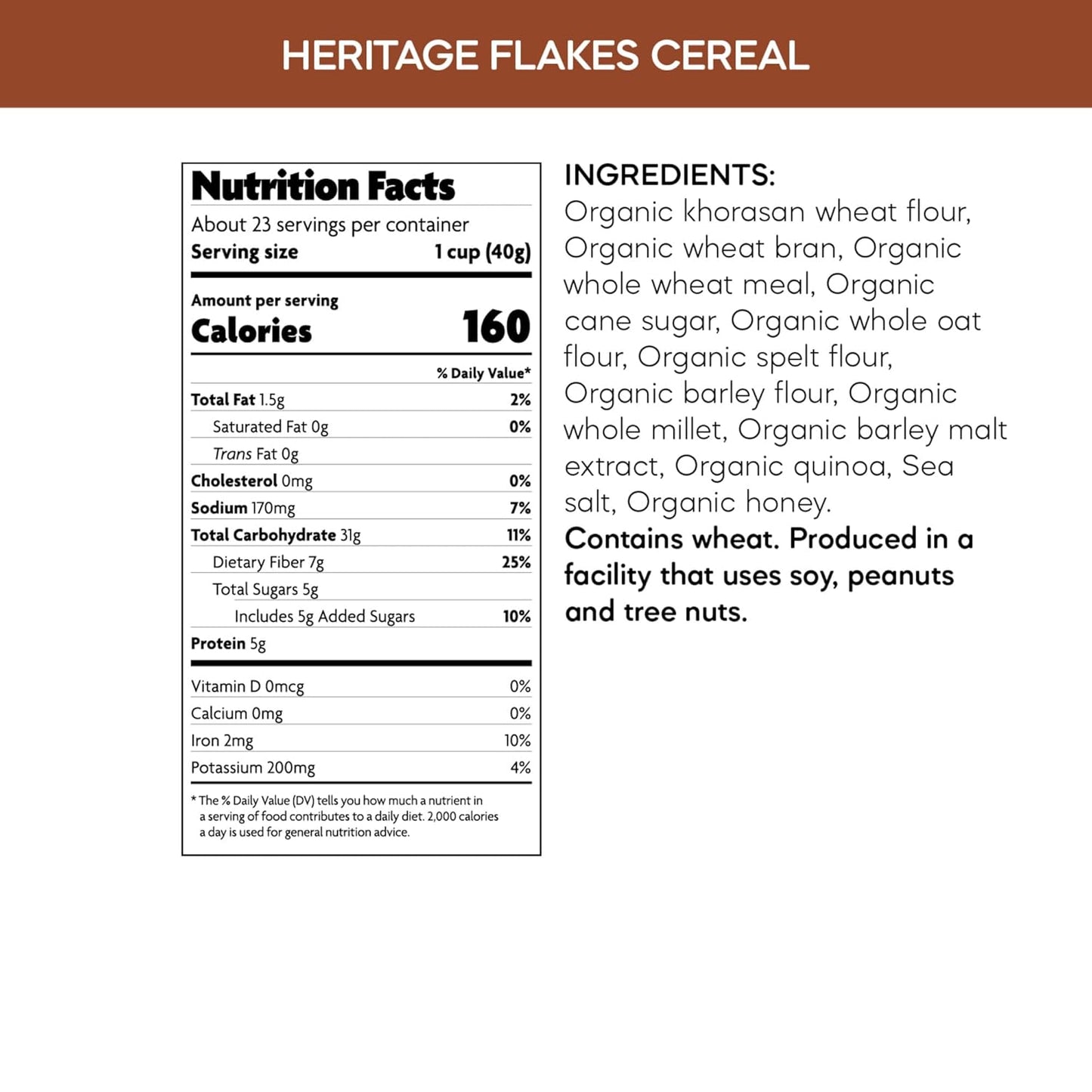 Nature's Path Organic Heritage Flakes® Cereal, 33.5 oz (Pack of 1), Ancient Grains, 23g Whole Grains, Non-GMO