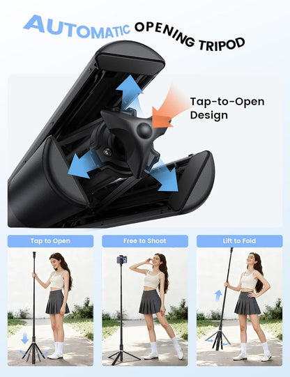 Lamicall 65" Phone Tripod & Selfie Stick - [Tap-to-Open] iPhone Tripod with Remote & Cold Shoe, Aluminum Phone Stand for Recording Compatible with iPhone for Video Record Live Vlog Mothers Day Black