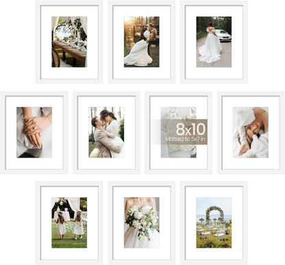 upsimples 5x7 Picture Frame Set of 10, Display Pictures 4x6 with Mat or 5x7 Without, Multi Photo Frames Collage for Wall or Tabletop Display, Black