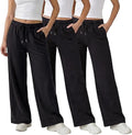 Common Stitch 3 Pack Wide Leg Fleece Lounge Sweatpants for Women Deep Pockets, Relaxed Fit, Elastic Drawstring Waist