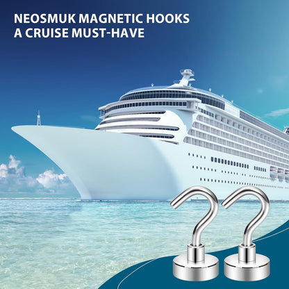 Neosmuk Magnetic Hooks, Heavy Duty 30lb+ Strong Magnet Hook for Cruise Cabins, Cruise Ship Essentials for Hanging, Metal Wall Refrigerator Hangers (Silver White, 10 Pack)