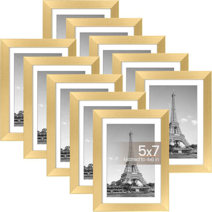 upsimples 5x7 Picture Frame Set of 10, Display Pictures 4x6 with Mat or 5x7 Without, Multi Photo Frames Collage for Wall or Tabletop Display, Black