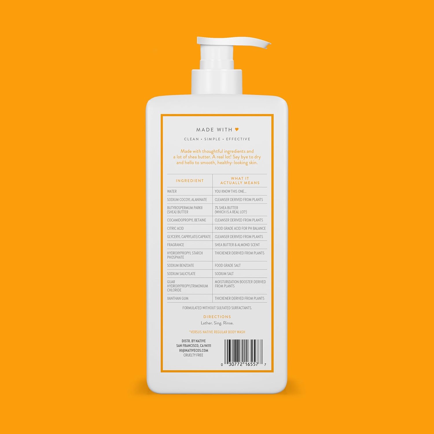 Native Moisturizing Body Wash Contains Naturally Derived Ingredients | For Women & Men, Sulfate, Paraben, & Dye Free Leaving Skin Soft and Hydrated | Shea Butter & Almond 18 oz