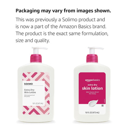Amazon Basics Body Lotion For Dry Skin with Vitamins B5 & E, Clean Scent, 16 fl oz (Previously Solimo)