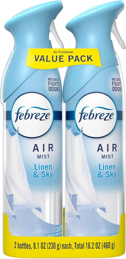 Febreze Air Mist, Air Freshener Spray, Odor Fighting Room Spray, Deodorizer for Home Bathroom Kitchen Office Apartment Dorm Room Classroom, Linen & Sky Scent, 8.1oz (Pack of 2)