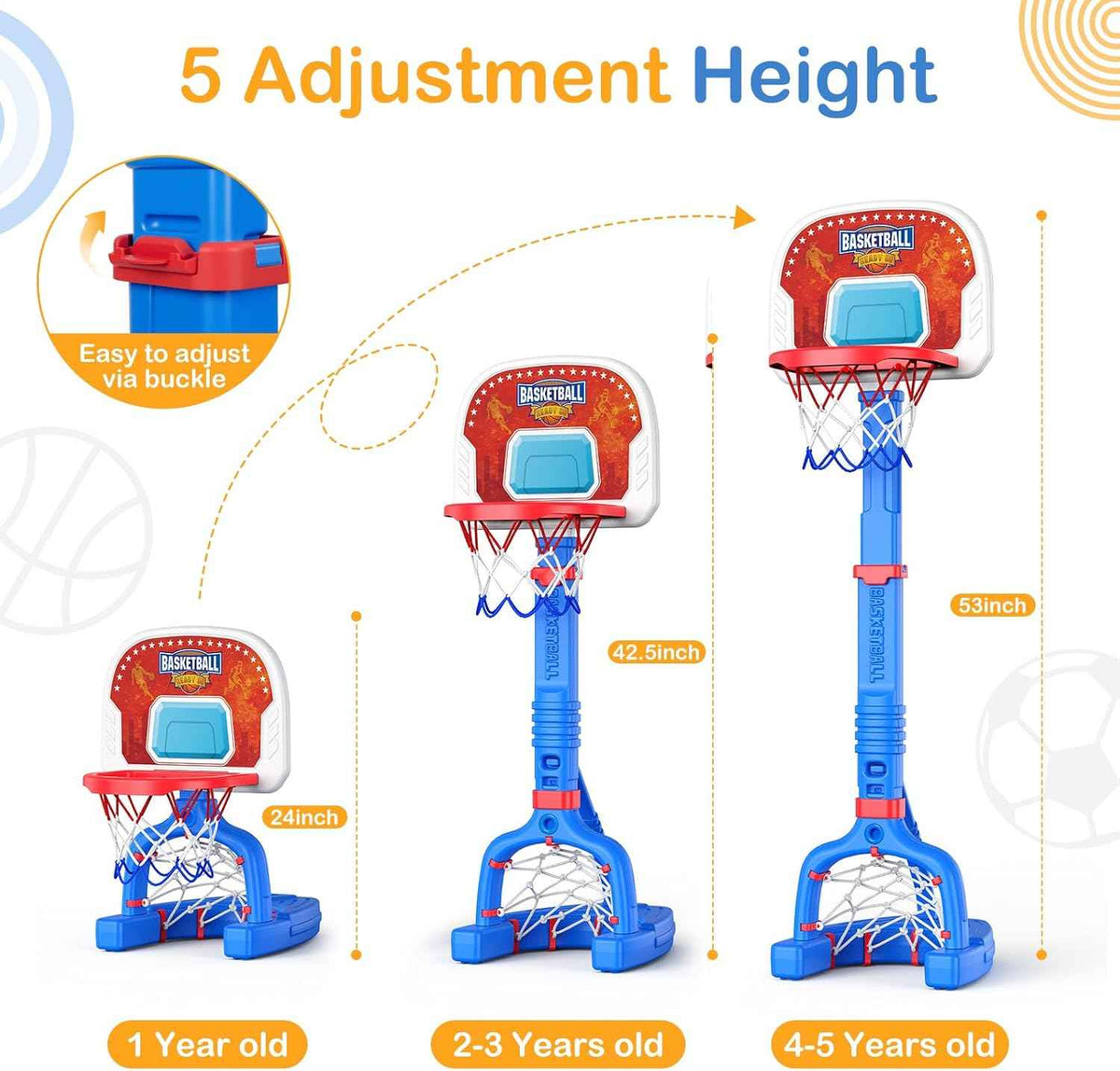 flmaqe toddler adjustable mini kids basketball hoop with 4 balls & ball pumps for indoor outdoor pool