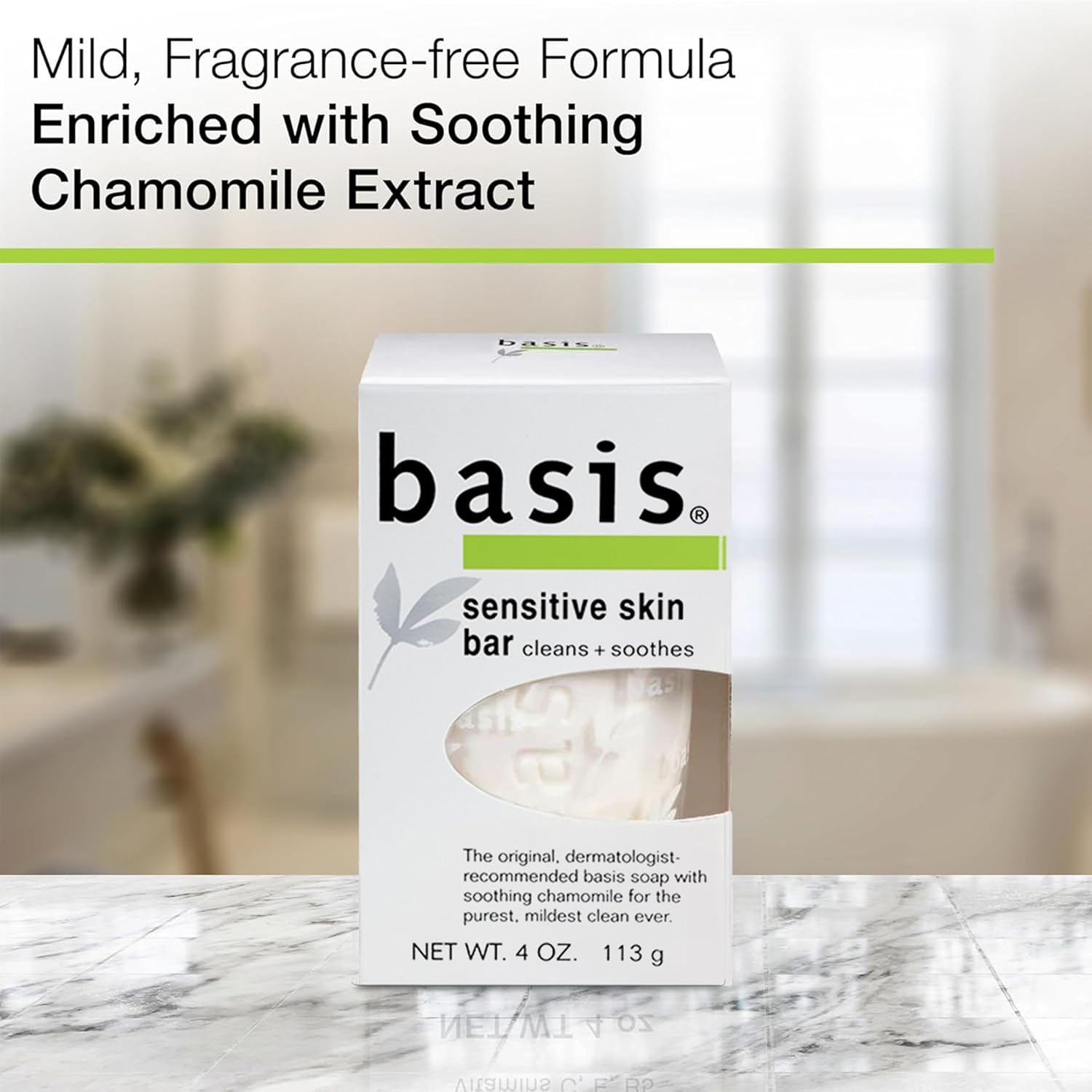 Basis Sensitive Skin Bar Soap for Body, Hands and Face, Unscented Soap Bar for Sensitive Skin with Chamomile and Aloe Vera, Bar Soap Bulk Pack, 4 Oz Bar, Pack of 6