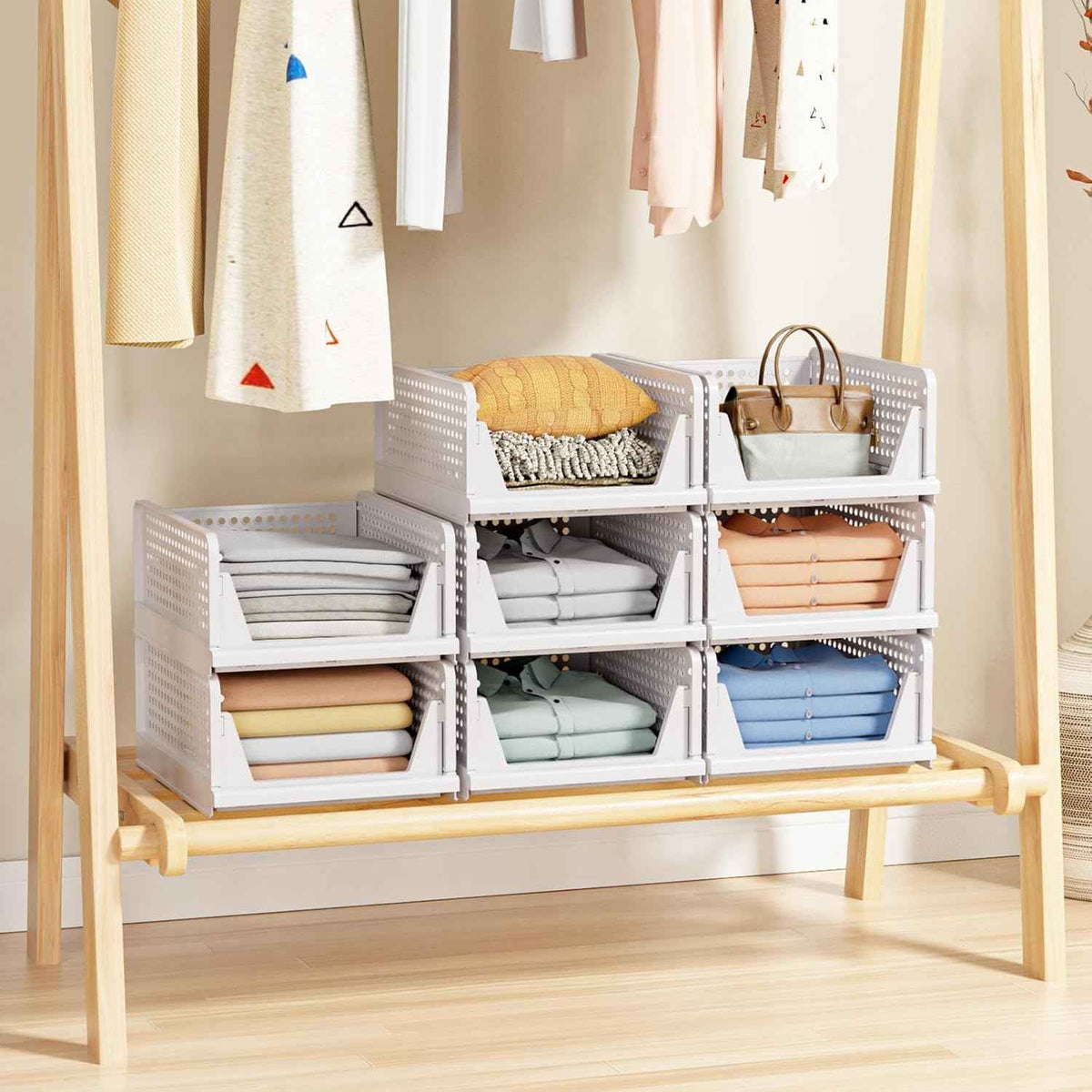 Multifunctional Stackable Closet Storage Baskets, 5 Pack, Waterproof, Foldable & Space-Saving