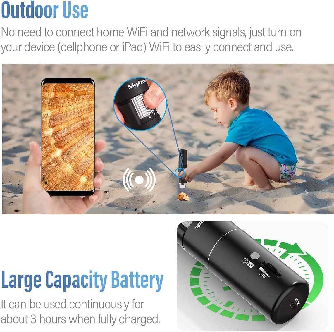 Skybasic 50X-1000X magnification wireless digital microscope with adjustable stand and HD USB camera