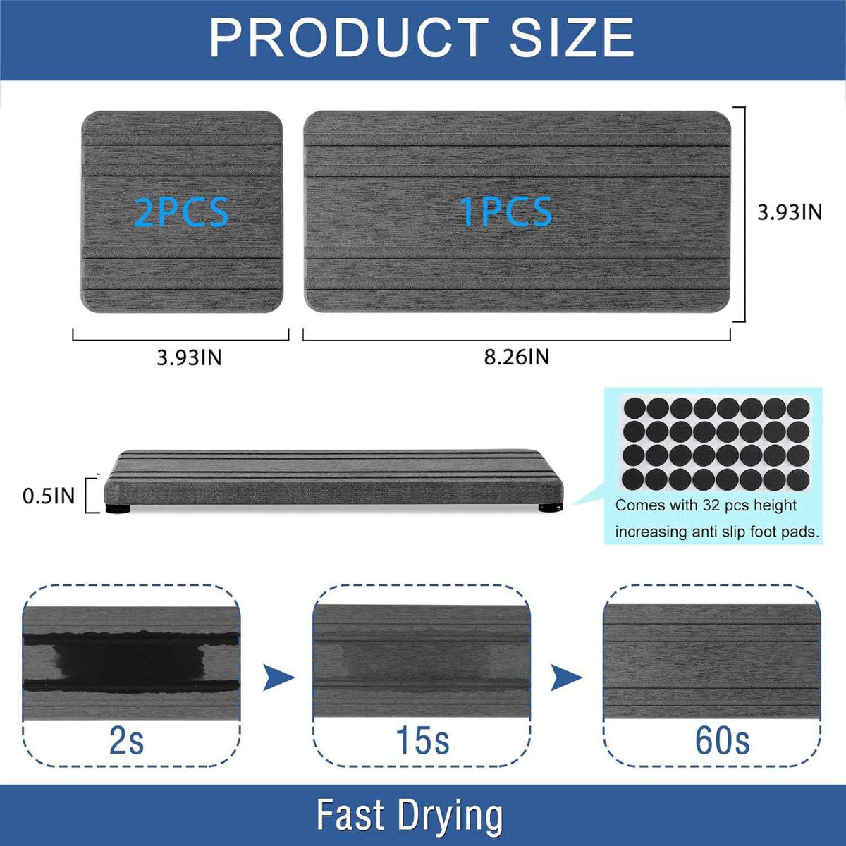 3PCS Diatomite Stone Sink Trays for Instant Drying, Kitchen Sponge and Hand Soap Holder