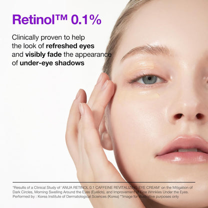Anua Retinol 0.1 Caffeine Revitalizing Eye Cream, Lightweight Formula for Dark Circles & Puffiness, Hydrating for Sensitive Skin, Korean Skincare,1.05 fl oz