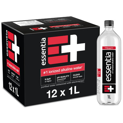 Essentia Water Bottled, Ionized Alkaline Water:99.9% Pure, Infused With Electrolytes, 9.5 pH Or Higher With A Clean, Smooth Taste, 1 Liter (Pack of 12)
