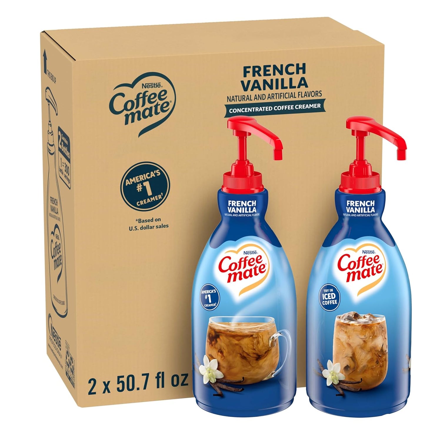 Nestle Coffee mate Coffee Creamer, French Vanilla, Concentrated Liquid Pump Bottle, Non Dairy, No Refrigeration, 50.7 fl oz (Pack of 2)