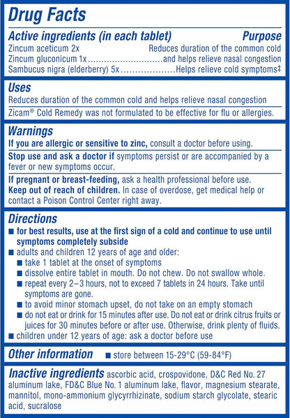Zicam Cold Remedy Zinc RapidMelts, Elderberry Citrus Flavor, Homeopathic, Cold Shortening Medicine, Shortens Cold Duration, 25 Count