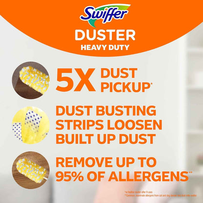 swiffer heavy duty 3 ft extendable handle starter kit with 3 refills, 2x more fibers, allergen removal