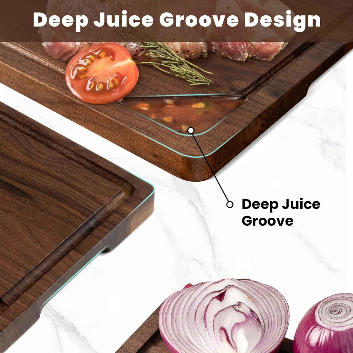 Heimlove walnut wood cutting board, natural, reversible, 24x18 inches, deep juice grooves, handles