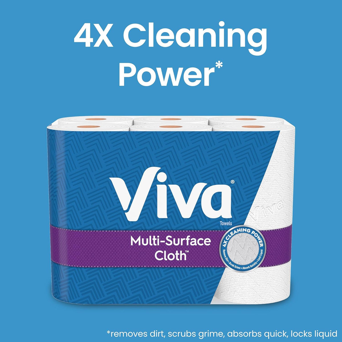 Viva Multi-Surface Cloth Paper Towels, Task Size, 2 Packs of 6, 81 Sheets Per Roll