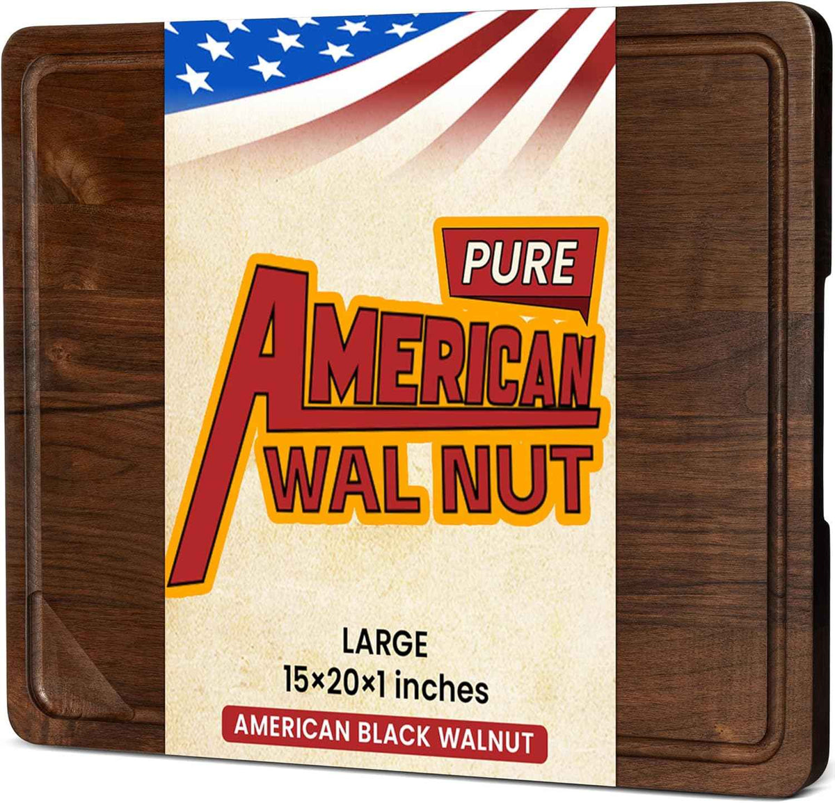 Heimlove Walnut Wood Cutting Board for Kitchen, 24"x18" Reversible Wooden Chopping Board with Deep Juice Grooves and Handles, Natural Walnut Wood Cutting Board for Chopping, Cheese, Vegetables