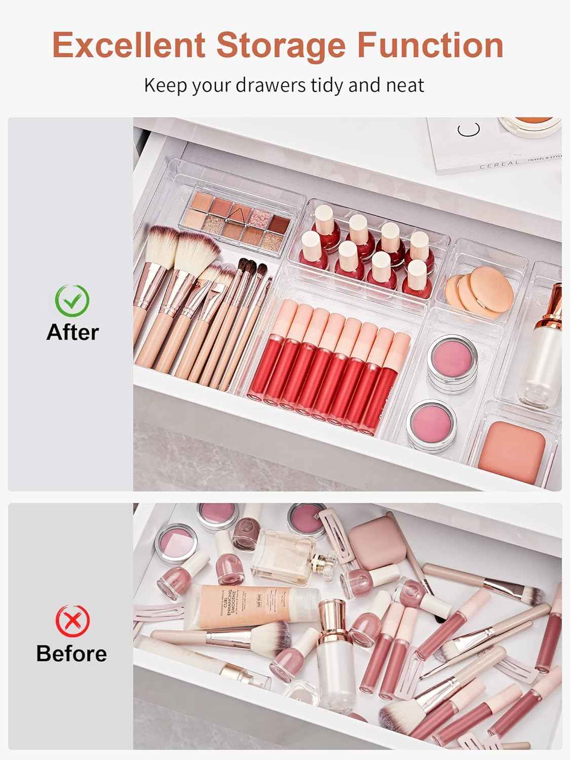 SMARTAKE 13-Piece Drawer Organizer: Tidy Storage for Makeup, Jewelry, and More