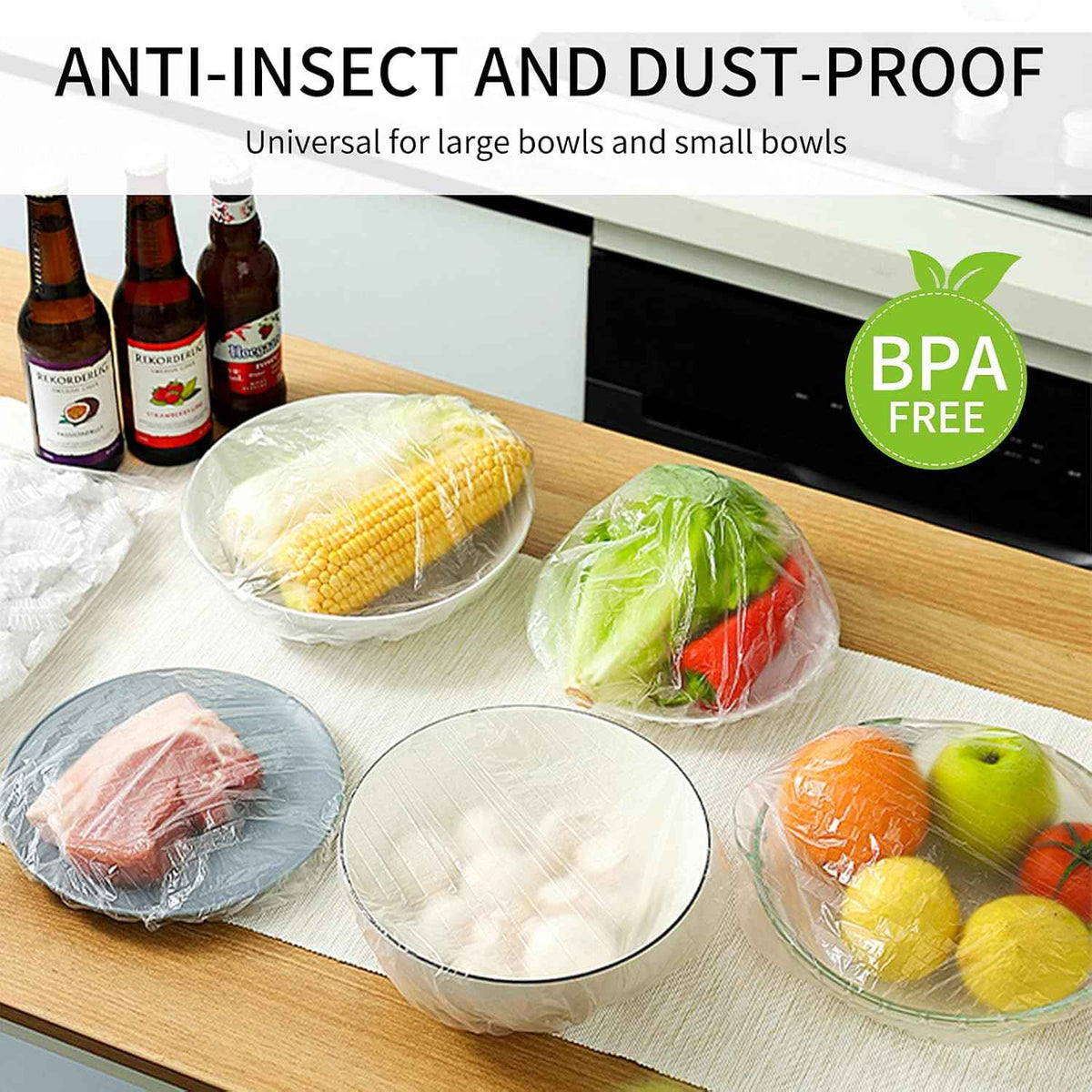 Homelove 100pcs plastic bowl covers with elastic stretch, reusable food keeping bags for kitchen