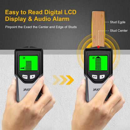 Stud Finder Wall Scanner - 5 in 1 Stud Finder Tool w/Smart Chip and HD LCD Display, Stud Detector Beam Finders for the Center and Edge of Wood AC Wire Metal Studs Joist Pipe (‎Silver Plate)