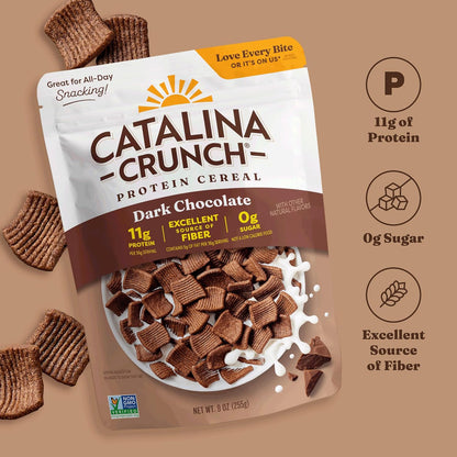 Catalina Crunch Protein Cereal - Sugar Free Breakfast Cereal with 11g of Protein - Gluten Free - Dark Chocolate - 9 oz. Bag (Pack of 1) (Packaging May Vary)