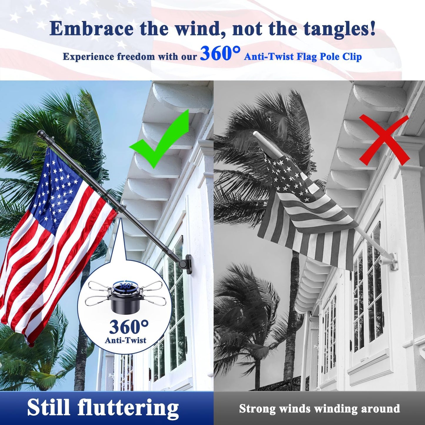 PHITRIC Flag Pole Kit, Tangle Free Spinning Stainless Steel Rustproof Flagpole for 3x5 Sports Fan Outdoor Flags for Outside House (Black, 5FT, with Bracket)