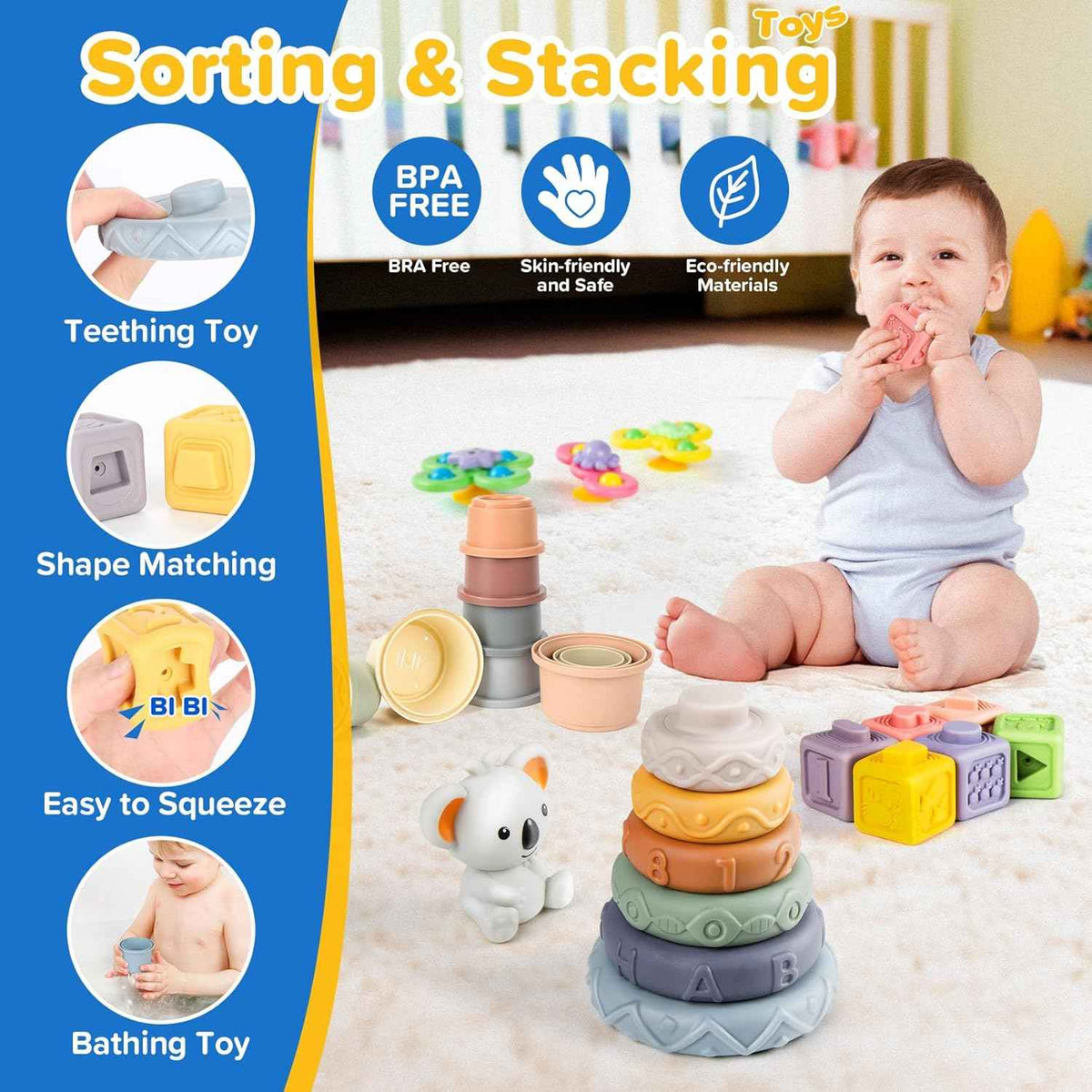 montessori toys for babies 6-12 months, 6-in-1 baby toys, stacking blocks, sensory learning gift