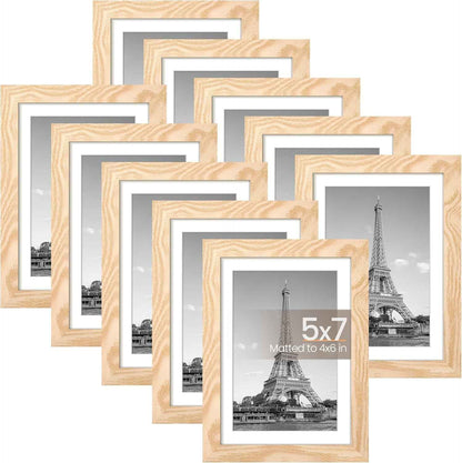 upsimples 5x7 Picture Frame Set of 10, Display Pictures 4x6 with Mat or 5x7 Without, Multi Photo Frames Collage for Wall or Tabletop Display, Black