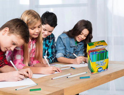 Crayola Super Tips Marker Set (100ct), Fine Point Washable Markers, Drawing Markers for Kids & Adults, Create Thick & Thin Lines, Art Supplies, Ages 3+