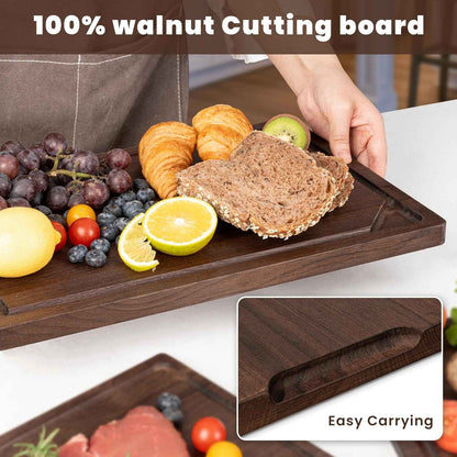 Heimlove walnut wood cutting board, natural, reversible, 24x18 inches, deep juice grooves, handles