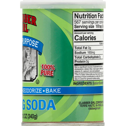 clabber girl baking soda, 12 oz, pure sodium bicarbonate, versatile, easy to use